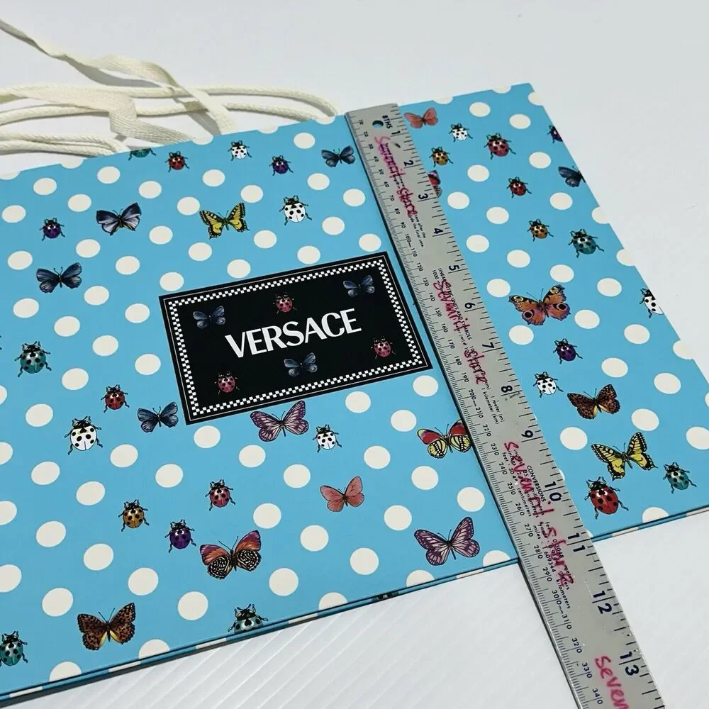 Versace 14”x11”x6” Authentic Blue Butterfly Paper Bag Gift Tote Medium